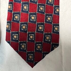Classic Geometric Pattern Silk Tie‎ Red Navy Gold Men's Necktie Checked 80s